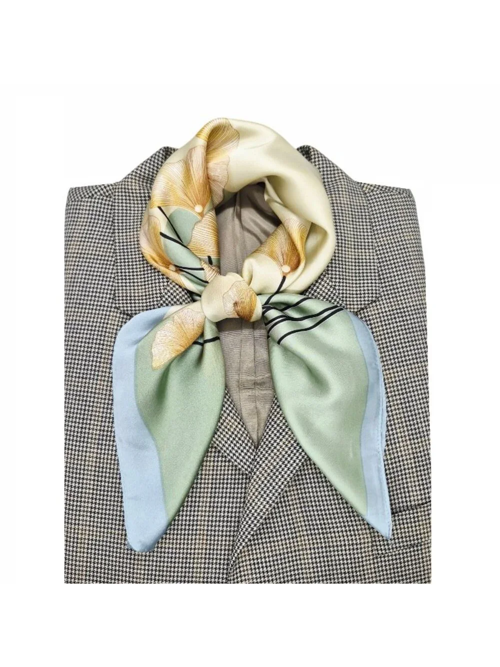 ✨Bandana Square Scarf Satin Silky Soft neck wrap Green Beige Floral Garden New✨